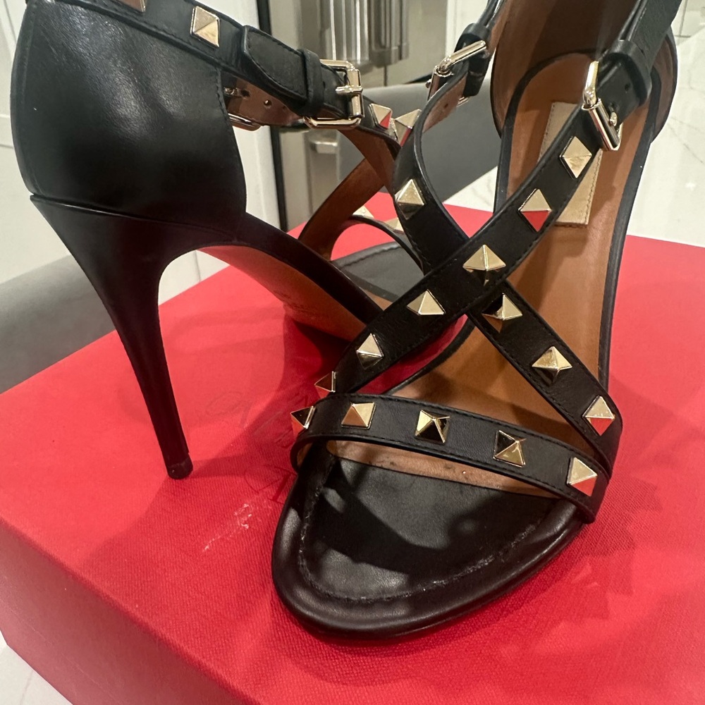 RED Valentino Black and Gold Studded Heels